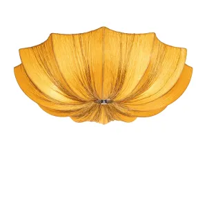 Dizajnerska stropna svjetiljka zlatna svila 52 cm 3 svjetla - Plu