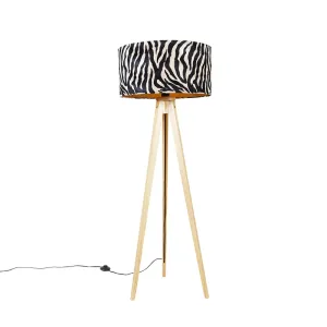 Drvena podna lampa sa sjenilom od tkanine zebra 50 cm - stativ Classic