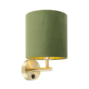 Elegantna zidna svjetiljka zlatna sa zelenim baršunastim hladom - Matt