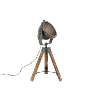 Industrijska stolna svjetiljka čelični tronožac s drvenim nagibom - Emado