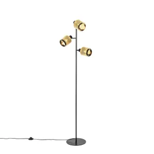 Industrijska podna lampa crna sa zlatna 3 svjetla - Kayden