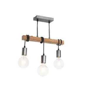 Industrijska viseća lampa od drva sa čeličnim 3 svjetlima - Gallow