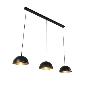 Industrijska viseća svjetiljka crna sa zlatnim 3 svjetla - Magnax