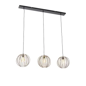 Industrijska viseća svjetiljka od bronce s crnim duguljastim 3 svjetla - Dong