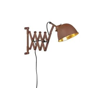 Industrijska zidna svjetiljka smeđa sa zlatom podesiva - Škare