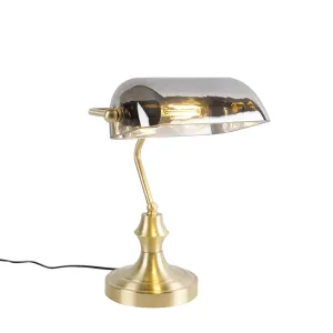 Klasična bilježnička svjetiljka zlatna s dimljenim zrcalnim staklom - Banker
