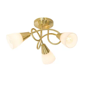 Klasična stropna svjetiljka zlatna s opalnim staklom 3 svjetla - Inez