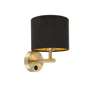 Klasična zidna svjetiljka zlatna s crnom velur hladom - Combi