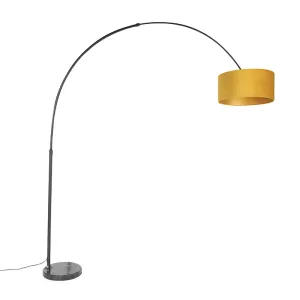 Lučna svjetiljka crna s velur hladom žuta oker sa zlatom 50 cm - XXL