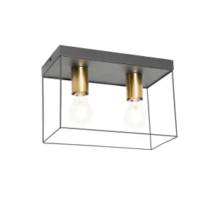 Minimalistička stropna svjetiljka crna sa zlatnim 2 svjetla - Kodi