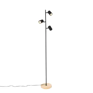 Moderna podna lampa crna s drvetom 3 svjetla - Jeana