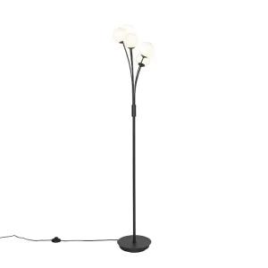 Moderna podna lampa crna s opalnim staklom 5 svjetla - Atena