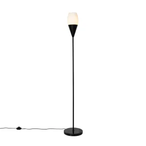 Moderna podna lampa crna s opalnim staklom - Drop