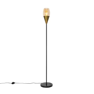 Moderna podna lampa zlatna sa jantarnim staklom - Kap