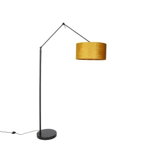 Moderna podna svjetiljka crna platnena sjenilo žuta 50 cm - Urednik