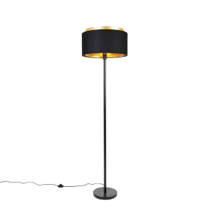 Moderna podna svjetiljka crna s nijansom crna sa zlatom - Simplo