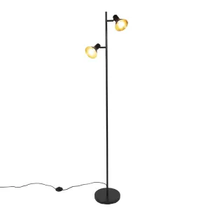 Moderna podna svjetiljka crna sa zlatnim 2 svjetla - Magno