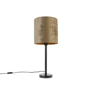 Moderna stolna lampa crna sa smeđim sjenilom 25 cm - Simplo