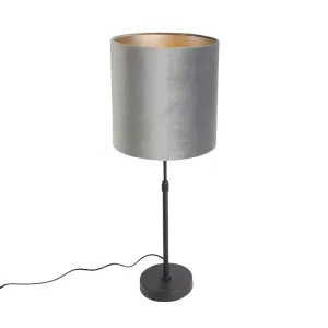 Moderna stolna lampa crna tkanina sjenilo siva 25 cm podesiva - Parte