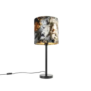 Moderna stolna svjetiljka crna sa sjenilom cvjetovi 25 cm - Simplo