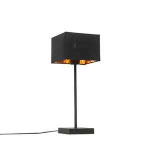Moderna stolna svjetiljka crna tkanina sjena crna sa zlatom - VT 1