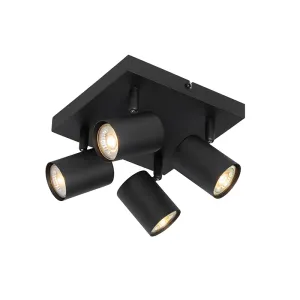 Moderna stropna svjetiljka crna 4-svjetla podesiva kvadratna - Jeana