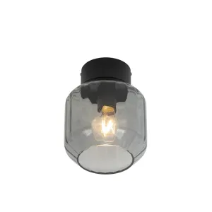 Moderna stropna svjetiljka crna s dimnim staklom - Stiklo