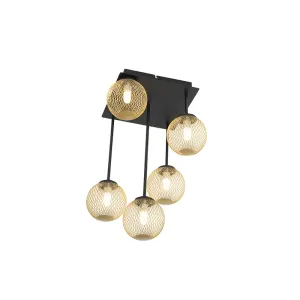 Moderna stropna svjetiljka crna sa zlatnim 5 svjetiljki - Athens Wire