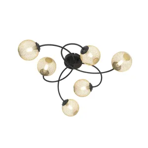 Moderna stropna svjetiljka crna sa zlatnim 6 lampica - Athens Wire