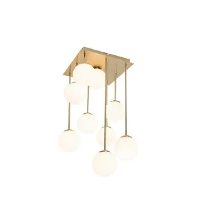 Moderna stropna svjetiljka zlatna s opalnim staklom 9 svjetala - Atena