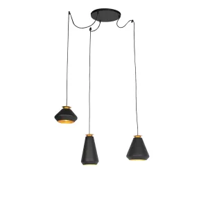 Moderna viseća svjetiljka 3-svijetla crna sa zlatom - Mia