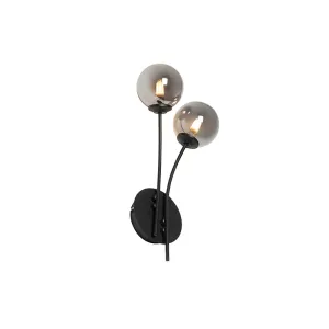 Moderna zidna svjetiljka crna 2-svjetla s dimnim staklom - Atena
