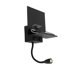 Moderna zidna svjetiljka crna 2-svjetlo s USB i flex krakom - Flero