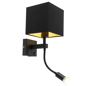 Moderna zidna svjetiljka crna s USB-om i četvrtastom crnom hladom - Zeno