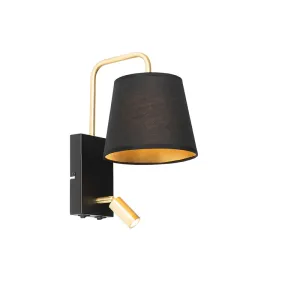 Moderna zidna svjetiljka crno-zlatna s lampom za čitanje - Renier