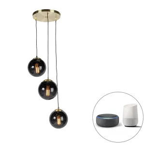 Pametna viseća svjetiljka od mesinga s crnim staklom uključujući 3 Wifi ST64 - Pallon