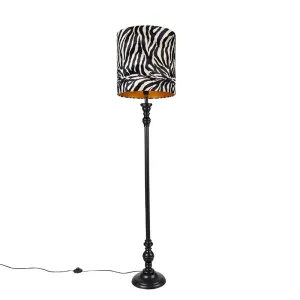 Podna svjetiljka crna s hladom zebra dizajn 40 cm - Classico