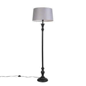 Podna svjetiljka crna s lanenom sjenilom siva 45 cm - Classico