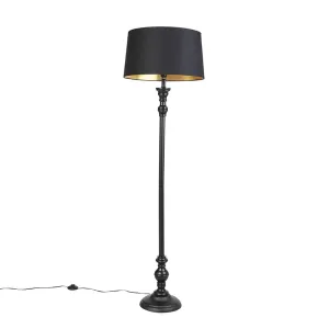 Podna svjetiljka s pamučnom nijansom crna sa zlatnom 45 cm - Classico