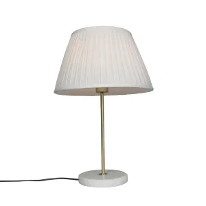 Retro stolna svjetiljka mesing s nabranom kremom u sjeni 35 cm - Kaso