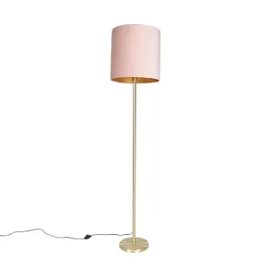 Romantična podna svjetiljka mesing s ružičastom nijansom 40 cm - Simplo
