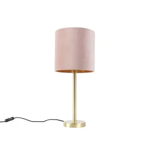 Romantična stolna svjetiljka mesing s ružičastom nijansom 25 cm - Simplo