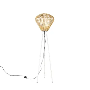 Ruralna podna lampa tronožac od bambusa s bijelim - Canna Diamond
