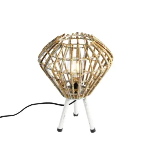 Ruralna stolna lampa tronožac od bambusa s bijelim - Canna Diamond