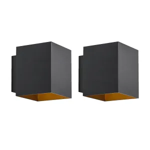 Set od 2 dizajnerske zidne lampe crno-zlatne kvadratne - Sola