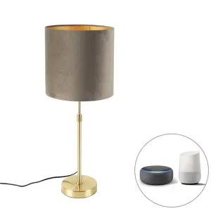 Pametna stolna svjetiljka zlatna sa sjenilom od velura taupe 25 cm uklj. Wifi A60 - Parte