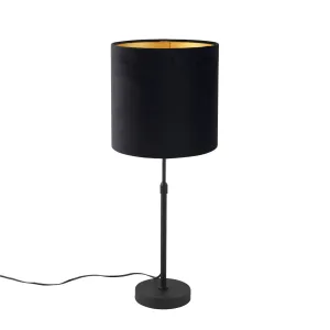 Stolna lampa crna s velur hladom crna sa zlatom 25 cm - Parte