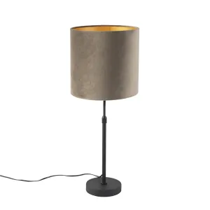 Stolna lampa crna s velur taupe zlatnom zlatom 25 cm - Parte