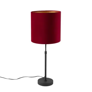 Stolna svjetiljka crna s velur hladom crvena sa zlatom 25 cm - Parte