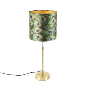 Stolna svjetiljka zlatna / mesing s paunom u boji velura 25 cm - Parte